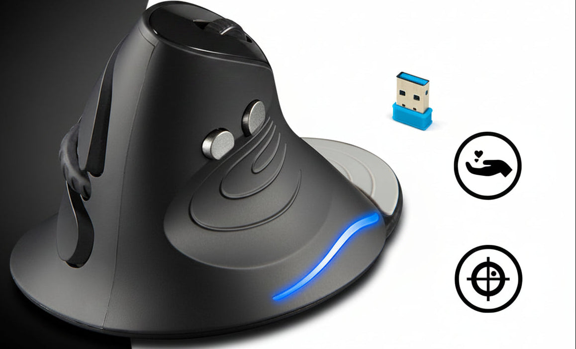 Vertical Wireless Gaming Mouse – Ergonomic 2.4GHz Optical Computer Mouse with Six Buttons and Adjustable DPI for PC and Laptop Use