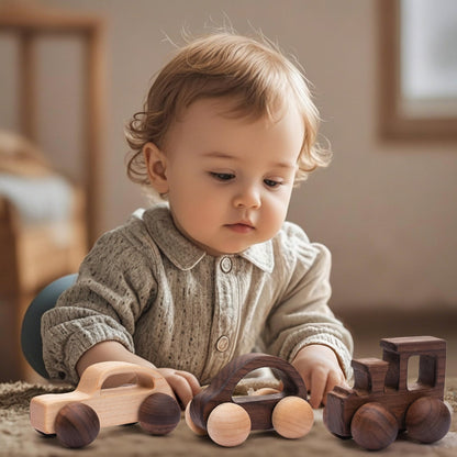 Wooden Car Teether Toy - BPA Free Montessori Baby Toy for Teething Relief and Sensory Development