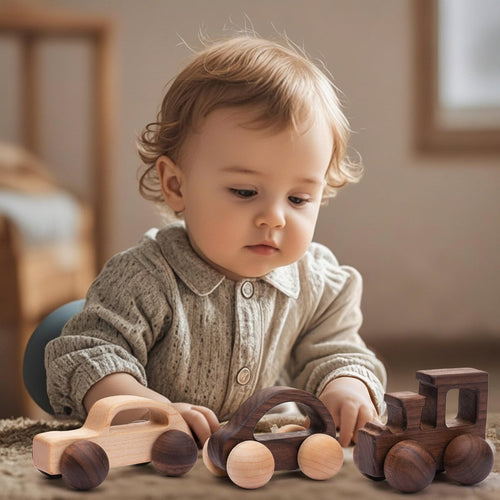 Wooden Car Teether Toy - BPA Free Montessori Baby Toy for Teething Relief and Sensory Development