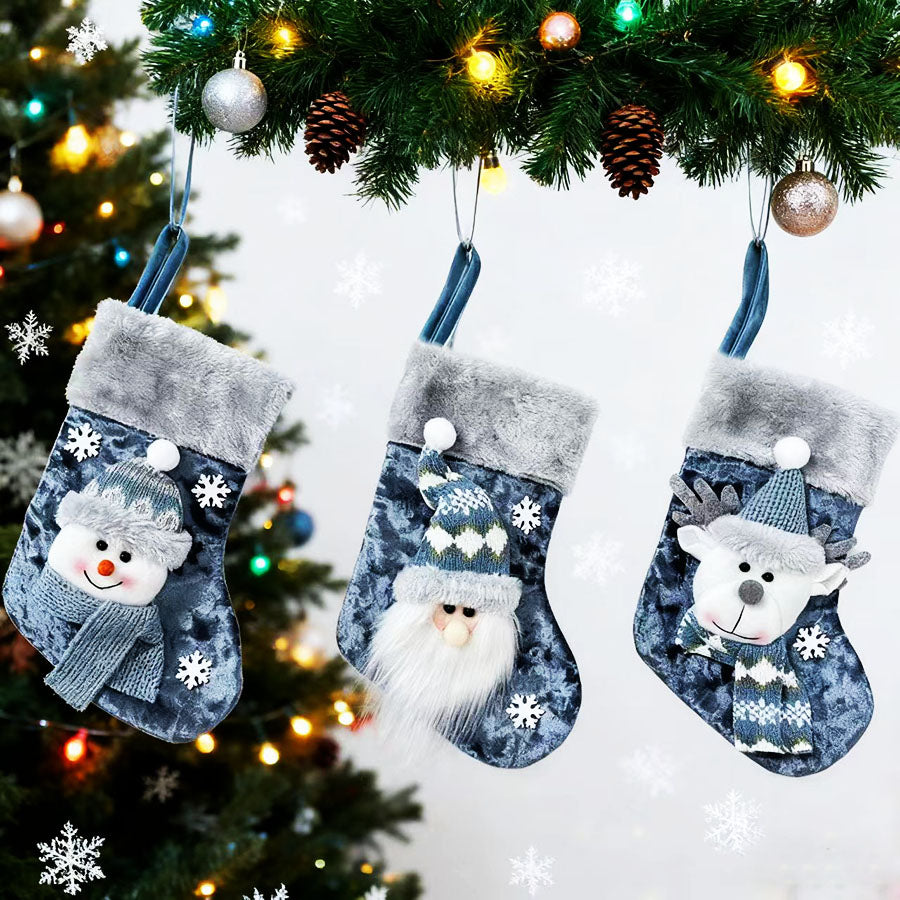 Christmas Character Gift Socks – Santa, Snowman and Reindeer Holiday Treat Bags for Christmas Parties, Gifts and Seasonal Decorations