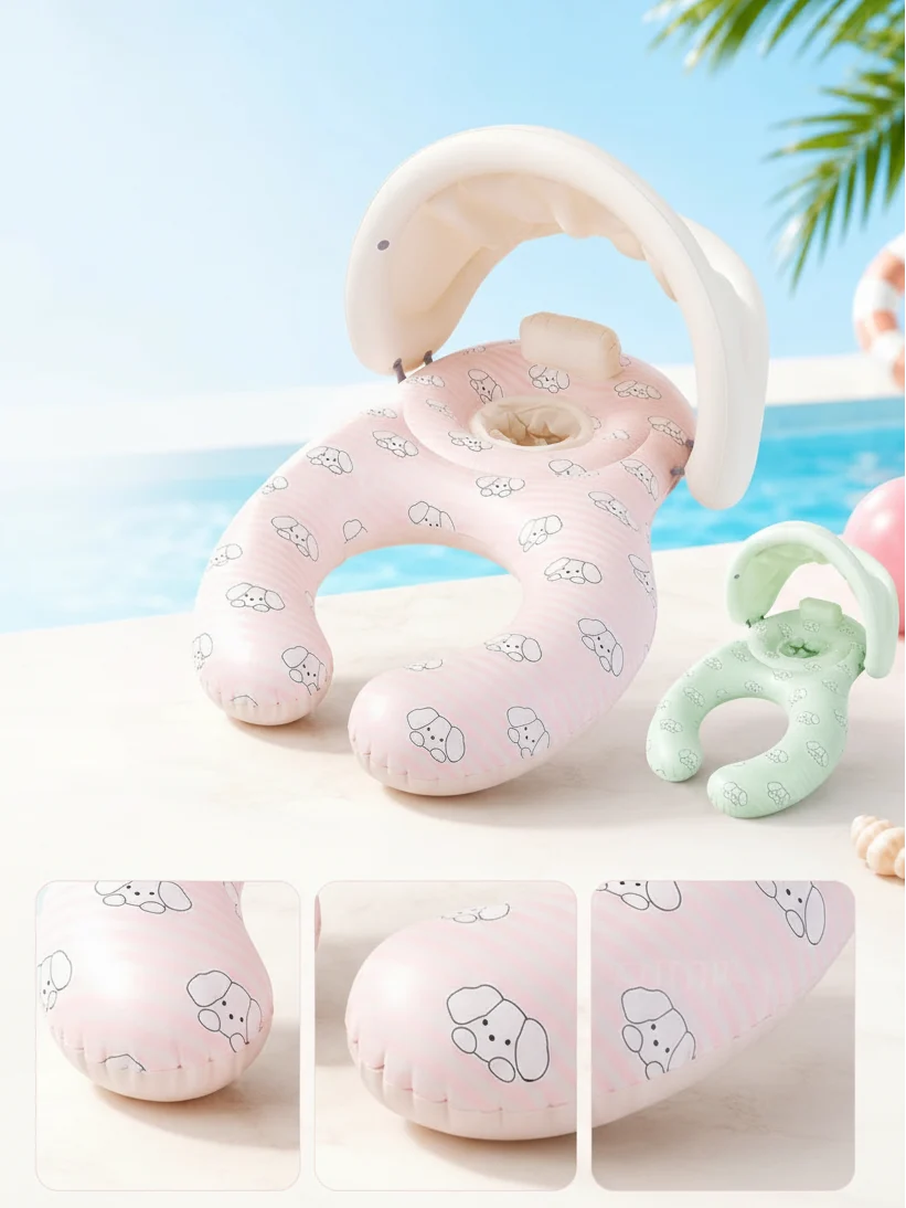 Mother and Baby Swimming Ring – Double Seat Inflatable Pool Float with Shade Canopy for Family Swimming, Baby Water Play and Summer Fun