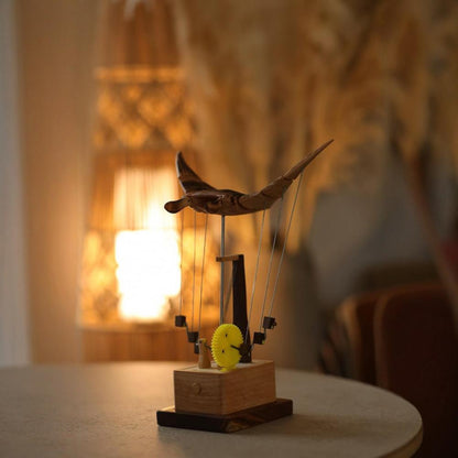 Motorized Manta Ray Ornament – Handmade Wooden Bionic Swimming Sculpture with Electric Motion for Artistic Home Decoration