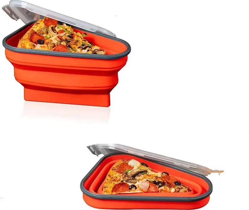 Foldable Silicone Pizza Storage Box – Reusable Food-Grade Triangle Container for Takeaway Pizza, Kids Meals, Lunches and Kitchen Organization