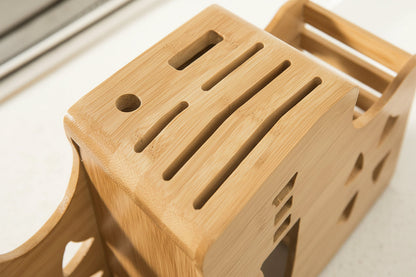 Solid Wood Kitchen Knife Holder Rack – Multifunctional Countertop Storage Organizer for Knives, Chopsticks, Utensils and Modern Kitchen Organization