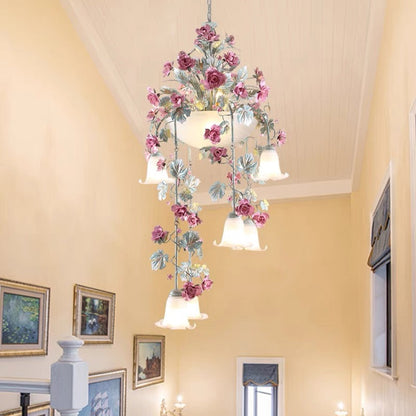 Rose Flower LED Chandelier – Luxury Floral Pendant Light for Hotels, Cafes, Staircases and Elegant Interior Decoration