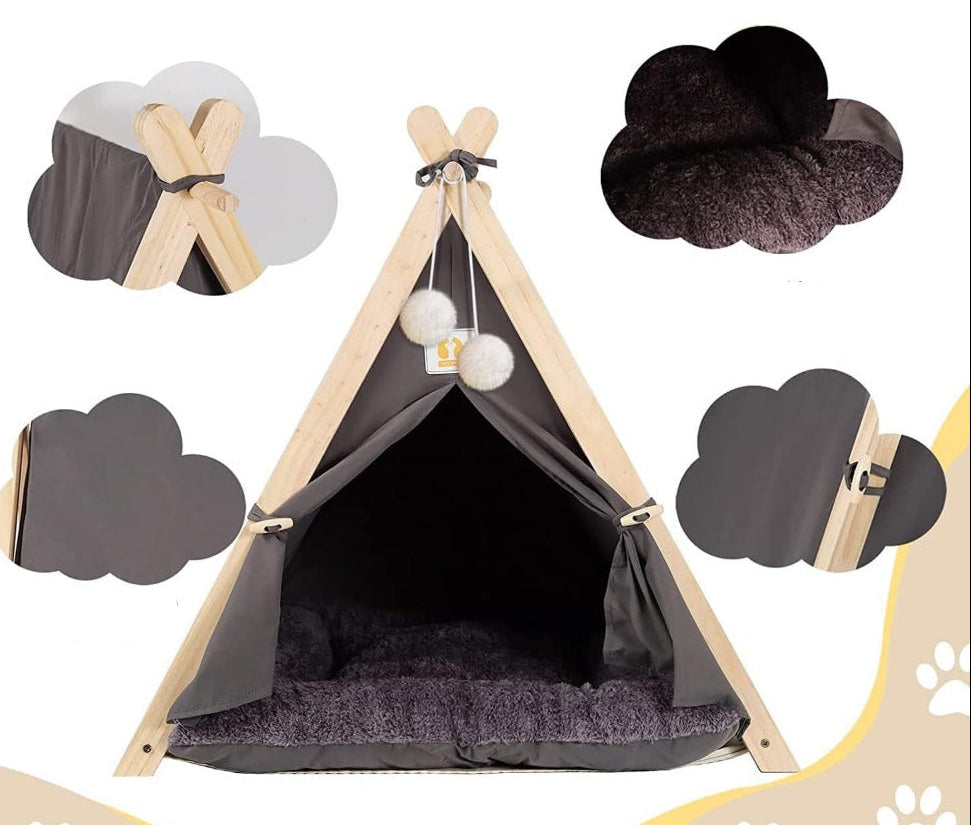 Portable Foldable Pet Tent House – Removable Breathable Cat and Dog Shelter with Thick Comfortable Cushion for All-Season Rest