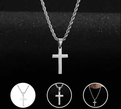 Stainless Steel Cross Necklace – Minimalist Gold Tone Pendant Jewelry for Men and Women, Stylish Everyday Choker Gift Accessory