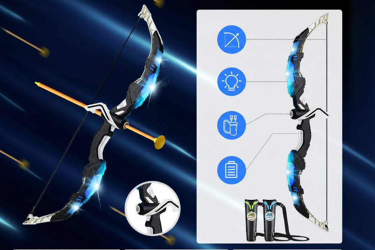 Archery Toy Set - Kids Bow and Arrow Game with Target Board, Night Lights and Indoor Outdoor Family Fun