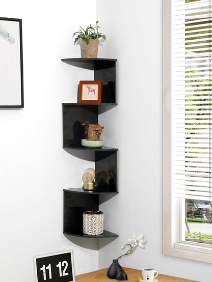 Corner Floating Shelf –5-Tier Wall Mounted Triangular Storage Rack for Bathroom, Bedroom, Living Room and Space Saving Organization