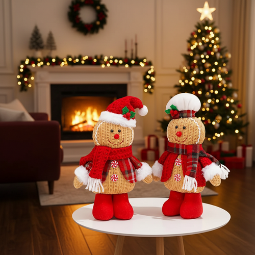 Gingerbread Christmas Doll – Cute Holiday Figurine Decoration for Windows, Shelves, Tabletops and Festive Seasonal Displays