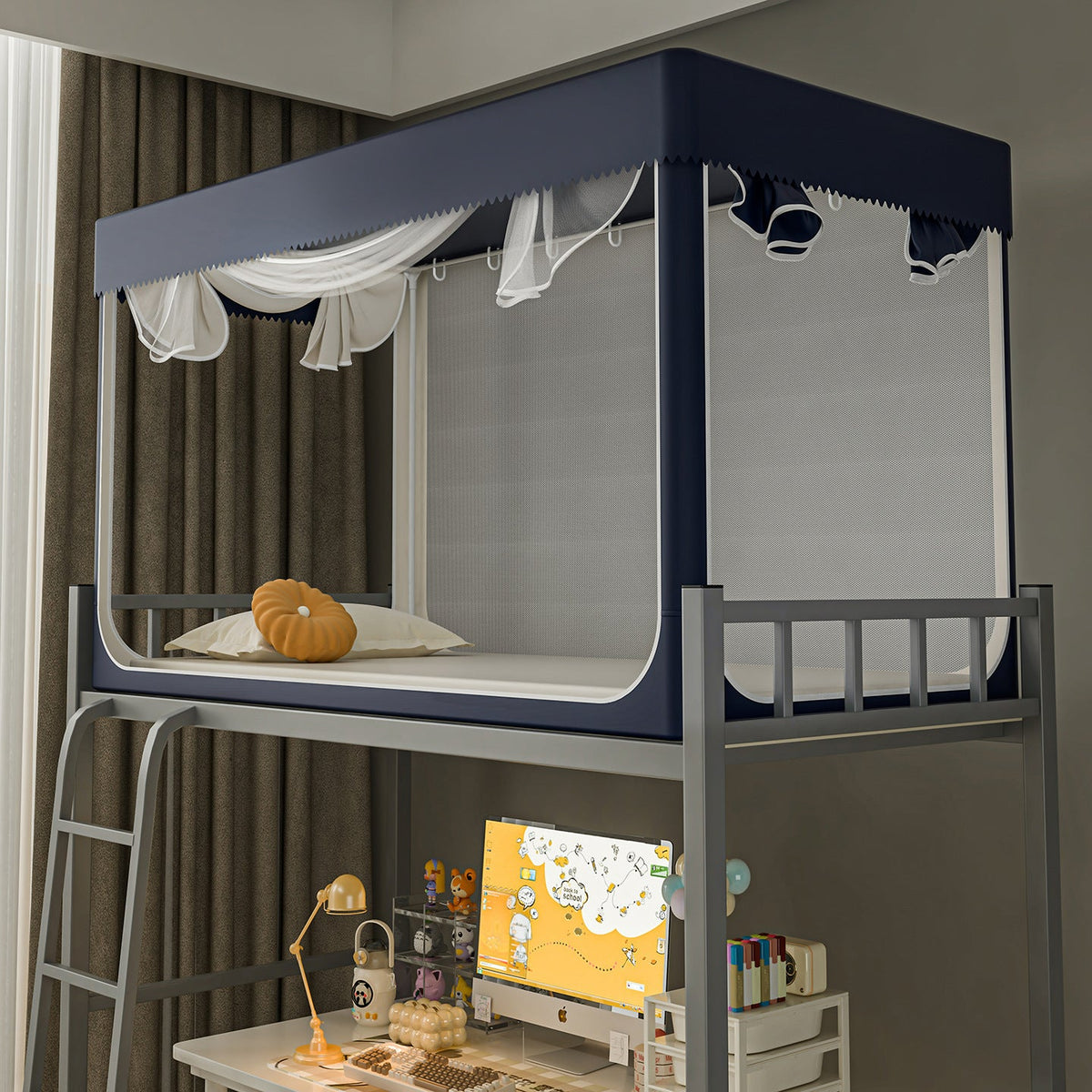 Privacy Bunk Bed Canopy – Blackout Mosquito Net Tent with Bracket for Kids, Dorm Rooms and Peaceful Sleep Protection