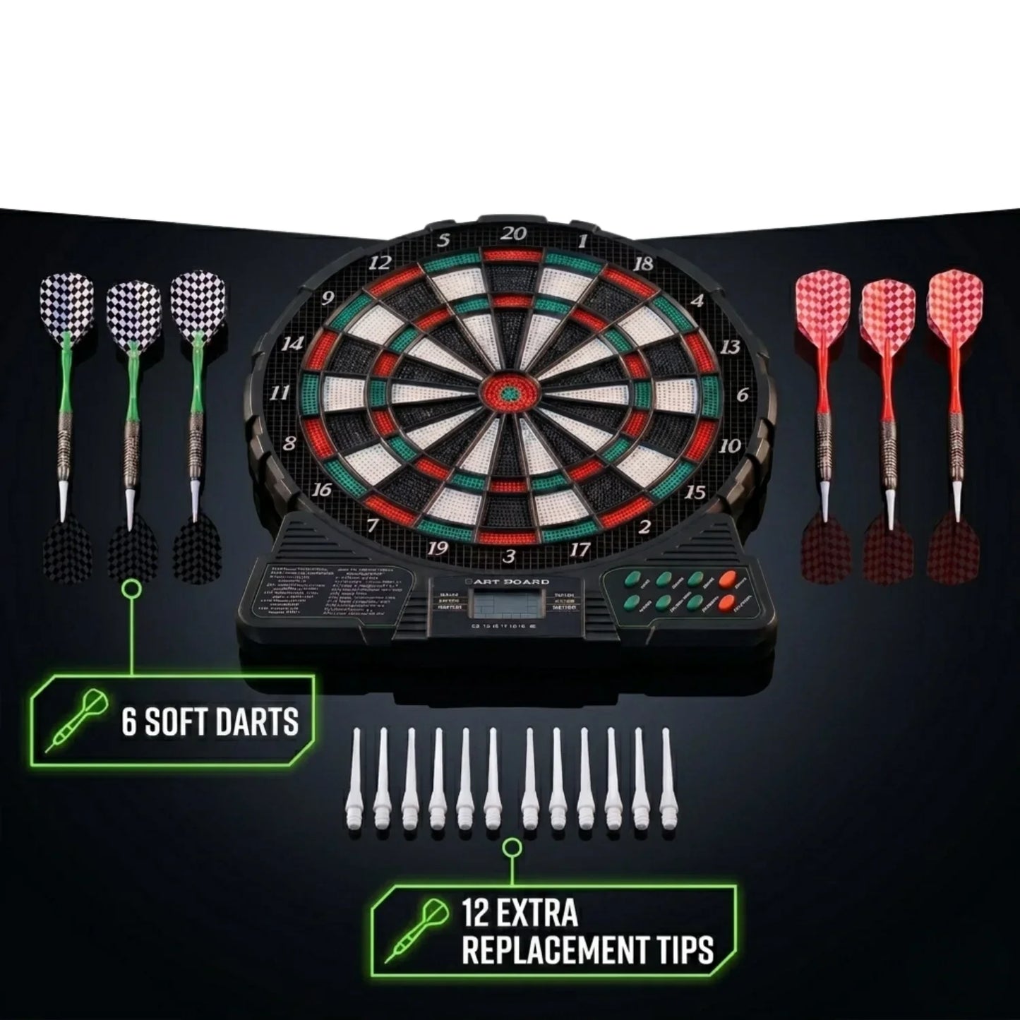 Electronic Dart Board Set – 18 Games, 159 Options, 1-8 Player Automatic Scoring with LED Display and 6 Plastic Darts