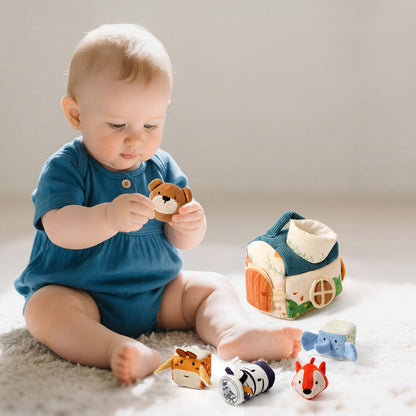 Montessori Plush Farm Barn Toy-Musical Sensory Learning Set with Farm Animals for Infant Development and Cognitive Growth