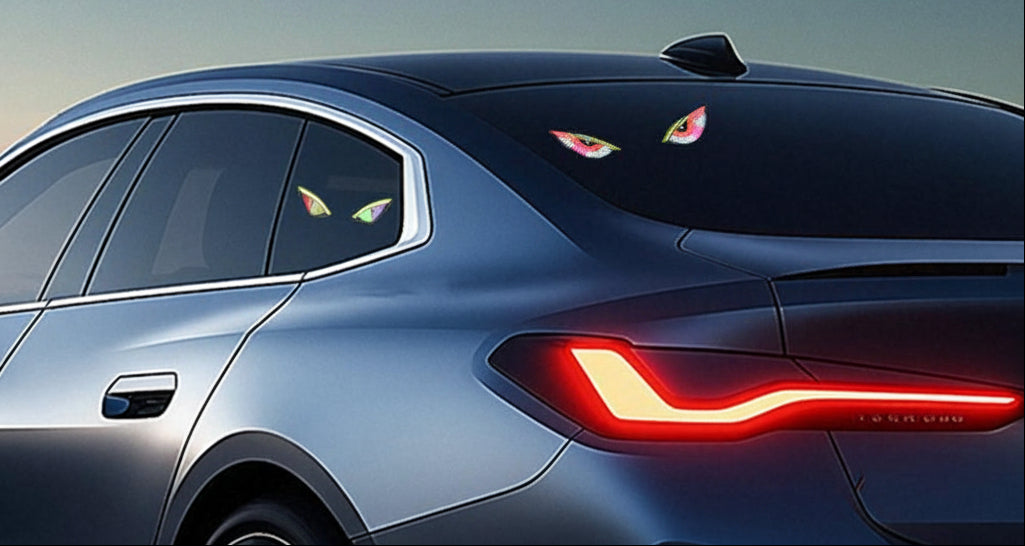 Wireless Car LED Demon Eye Light – Solar-Powered Triangle Ambient Window Lamp with Neon Glow for Automotive Interior and Exterior Decoration