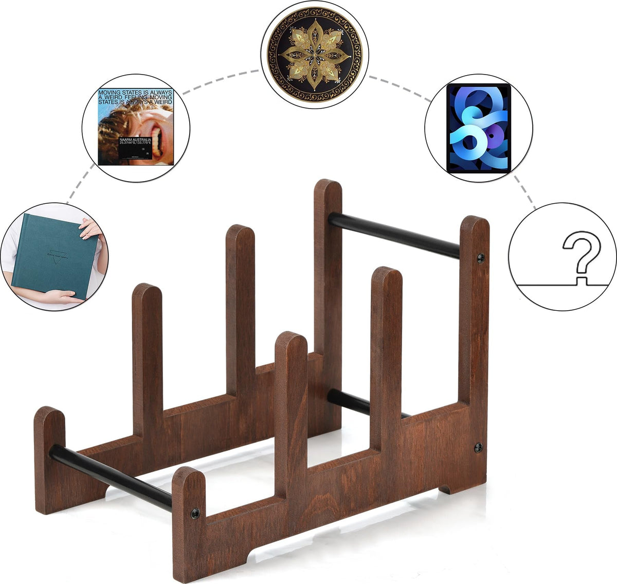 Portable Wooden Vinyl Record Holder – Large Capacity Display Stand for LP Albums, CDs, Magazines and Space-Saving Media Organization