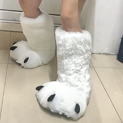 Women's Bear Paw Winter Boots - Plush High Top House Slippers for Cozy Indoor Warmth