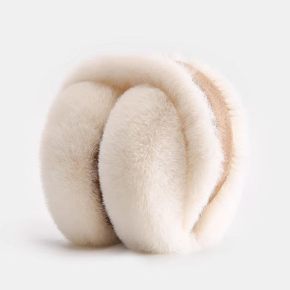 Plush Winter Earmuffs – Foldable Brown Suede Ear Warmers for Women with Soft Faux Fur Cold Weather Protection