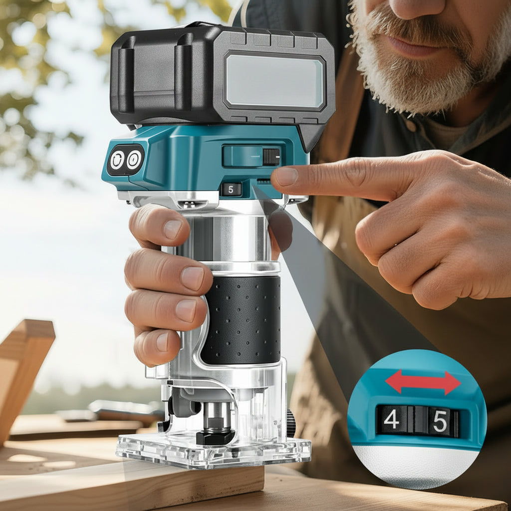 Brushless Cordless Wood Router – 5-Speed Electric Hand Trimmer for Woodworking, Engraving and Slotting Compatible with Makita 18V Batteries