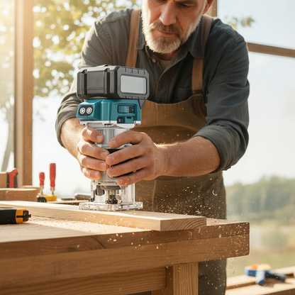 Brushless Cordless Wood Router – 5-Speed Electric Hand Trimmer for Woodworking, Engraving and Slotting Compatible with Makita 18V Batteries