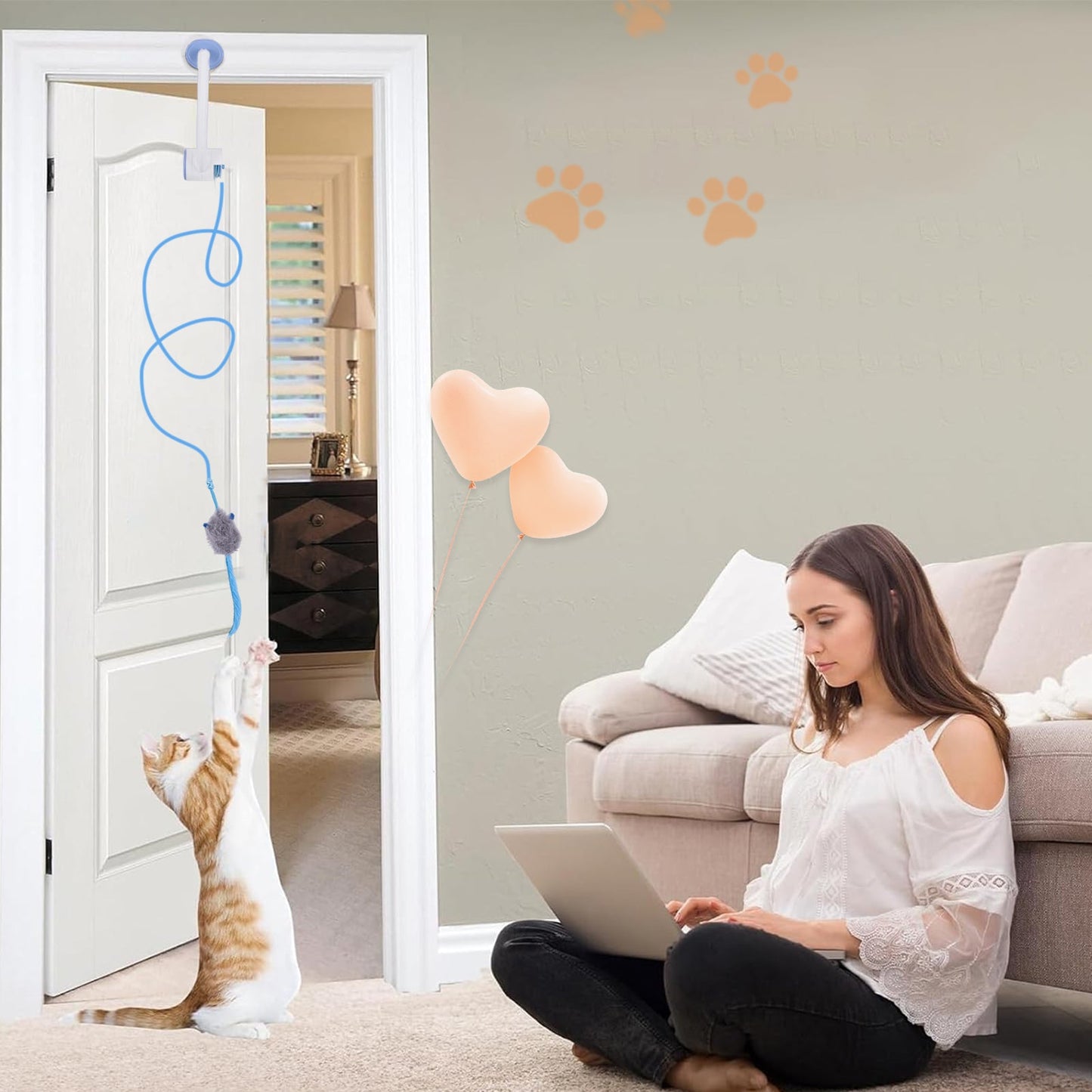 Electronic Feather Cat Toy – Self Play Hanging Teaser with Catnip Mice for Bored Indoor Cats