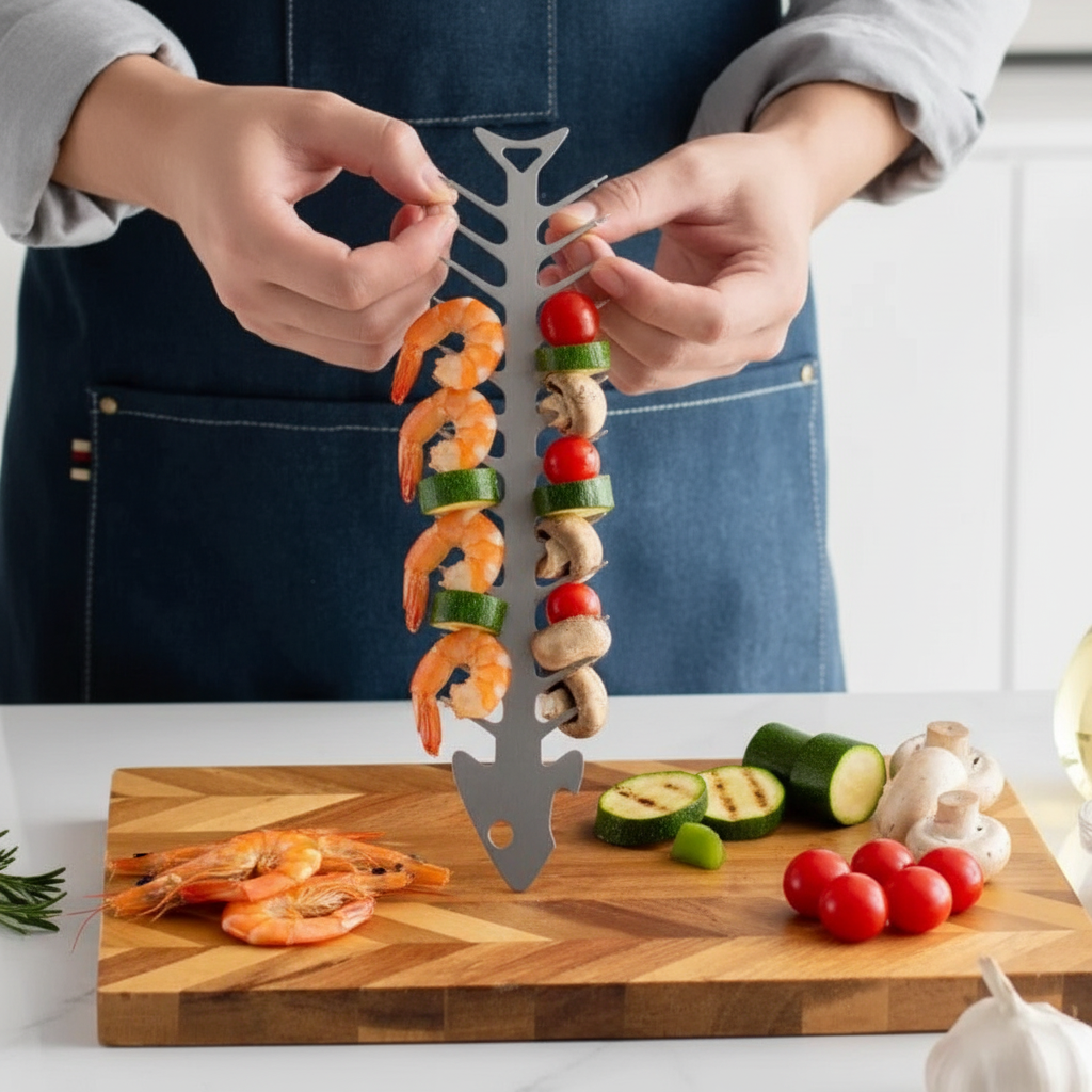 Stainless Steel BBQ Skewers – Fish Bone Style Grill Skewers for Barbecue, Camping and Outdoor Cooking