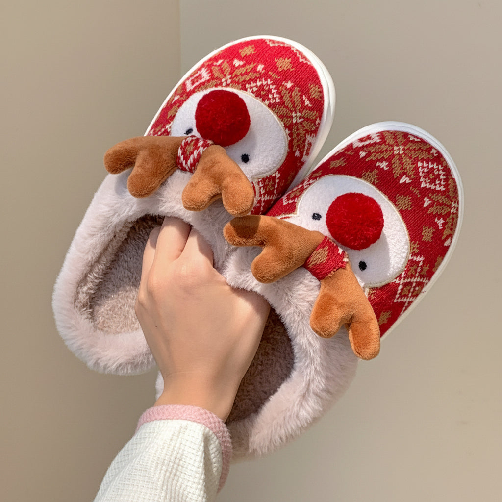 Christmas Deer Slippers – Cute Plush Non Slip House Shoes for Cozy Winter Comfort and Holiday Gifts