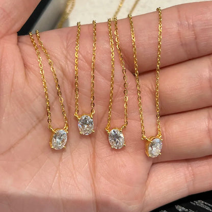 Oval Cut Solitaire Moissanite Pendant Necklace – Certified Diamond-Look S925 Silver Fine Jewelry with Elegant Neck Chain for Women, Weddings and Special Gifts