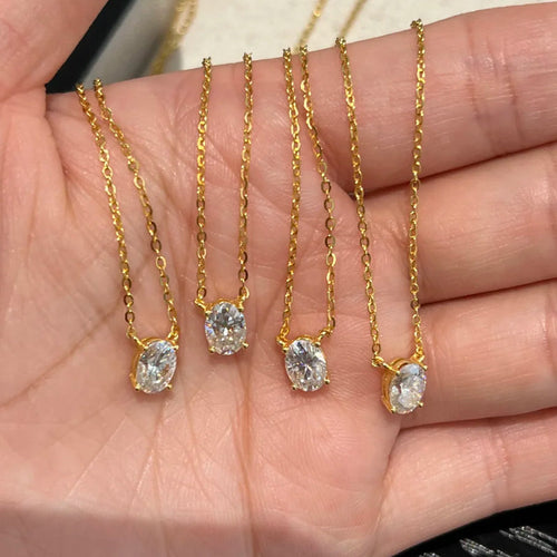 Oval Cut Solitaire Moissanite Pendant Necklace – Certified Diamond-Look S925 Silver Fine Jewelry with Elegant Neck Chain for Women, Weddings and Special Gifts