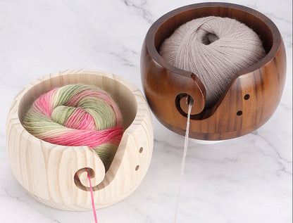 Wooden Yarn Bowl Holder – Round Knitting and Crochet Organizer with Swirl Cutout for Tangle-Free Wool Storage and Craft Projects