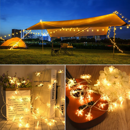 Snowflake LED String Lights – USB or Battery Powered Fairy Garland for Christmas, Weddings and Home Decor