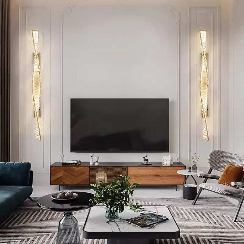 Modern Crystal Spiral Wall Sconce – Long Strip LED Wall Lamp for Hallway, Hotel, Entrance and Contemporary Indoor Lighting