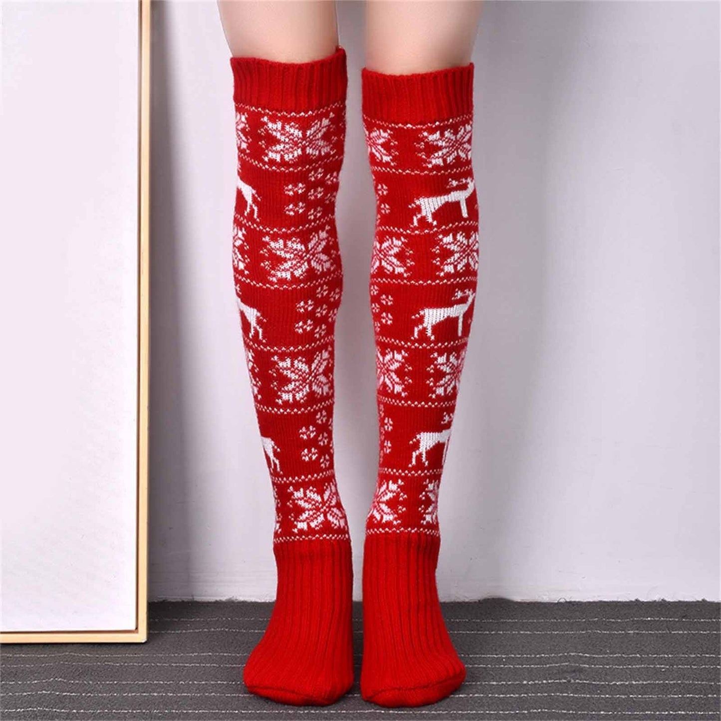 Women's Christmas Knit Socks – Cozy Over Knee Cotton Winter Socks for Holiday Outfits, Warmth and Festive Style