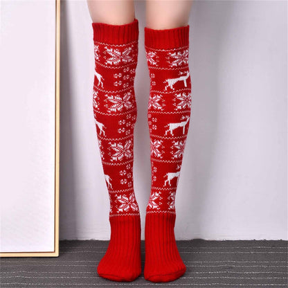 Women's Christmas Knit Socks – Cozy Over Knee Cotton Winter Socks for Holiday Outfits, Warmth and Festive Style
