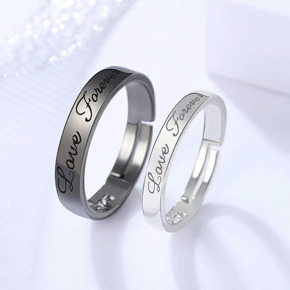 Adjustable Couple Rings Set - Romantic Silver Plated Matching Rings for Weddings, Anniversaries and Gifts
