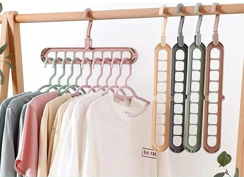 Foldable Rotating Magic Hangers – 9 Hole Closet Organizer Hooks for Space Saving Wardrobe and Clothing Storage Solutions