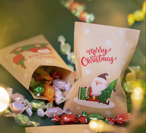 Christmas Kraft Gift Bags – Cookie and Biscuit Wrapping Paper Bags for Holiday Treats, Party Favors and Gift Packaging