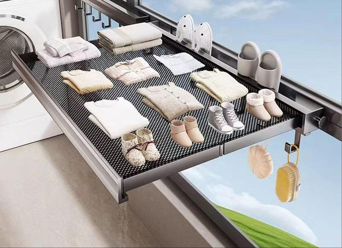Retractable Wall Clothes Rack – Suction Cup Folding Drying Rack for Socks, Underwear and Balcony Space Saving Storage