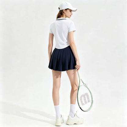 Polo Tennis Skirt Set – Quick Dry Two Piece Sportswear with Pleated Skirt for Golf, Tennis and Summer Fitness Training