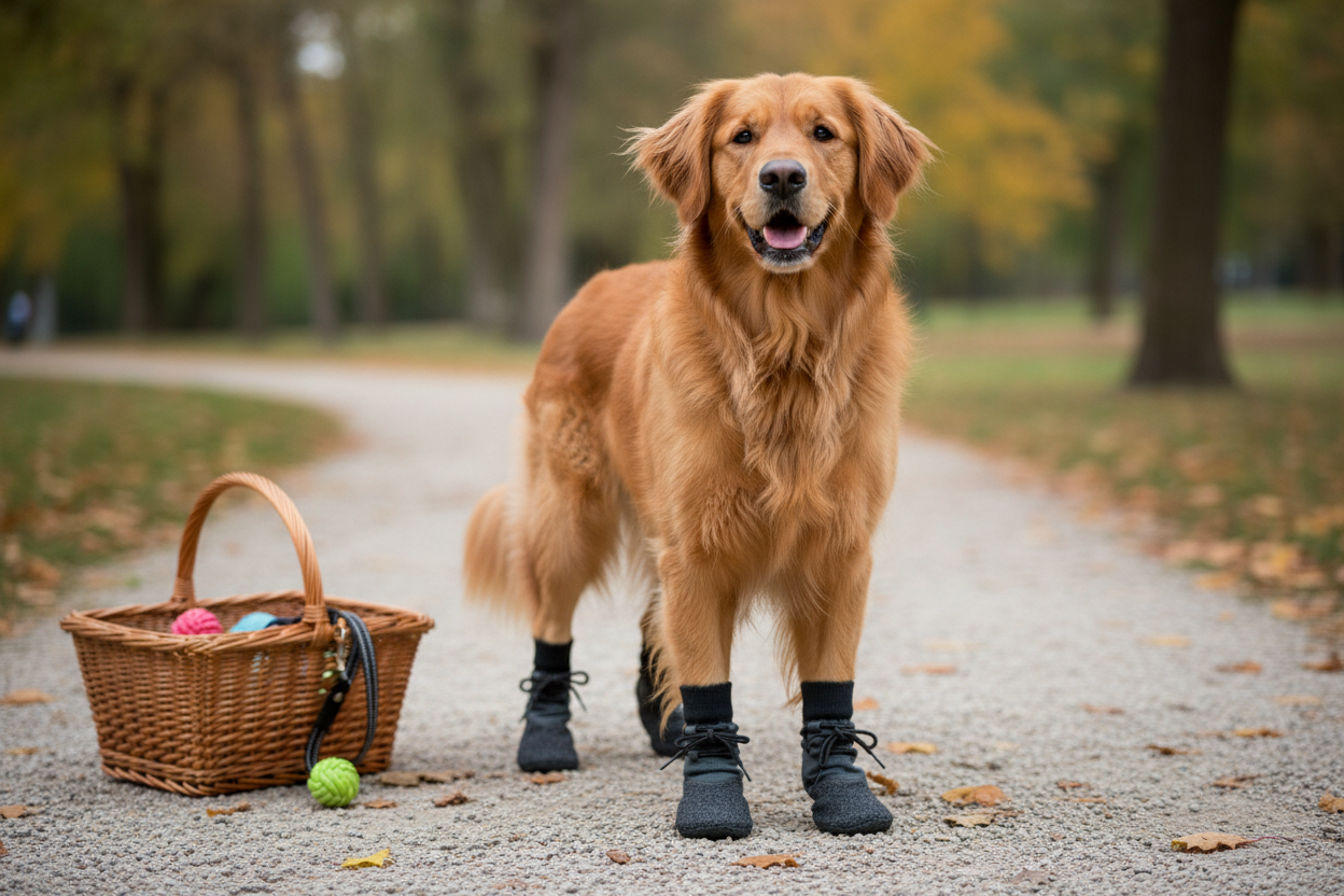 Waterproof Dog Shoes Set – Non-Slip Knitted Paw Protectors with Adjustable Straps for Outdoor Walking, Hiking and Rainy Weather