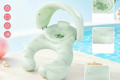 Mother and Baby Swimming Ring – Double Seat Inflatable Pool Float with Shade Canopy for Family Swimming, Baby Water Play and Summer Fun