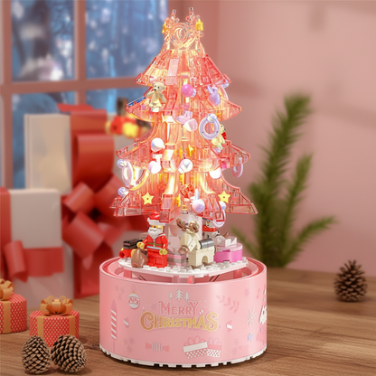Pink Christmas Tree Shop Building Blocks – Desktop Display Model with Dust Cover for Holiday Collectors and Creative Gifts