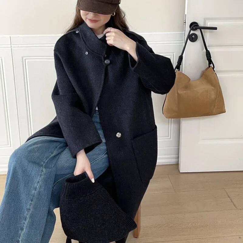 Women's Hooded Wool Coat – Thick Mid Length Winter Overcoat for Plus Size Comfort and Elegant Cold Weather Style