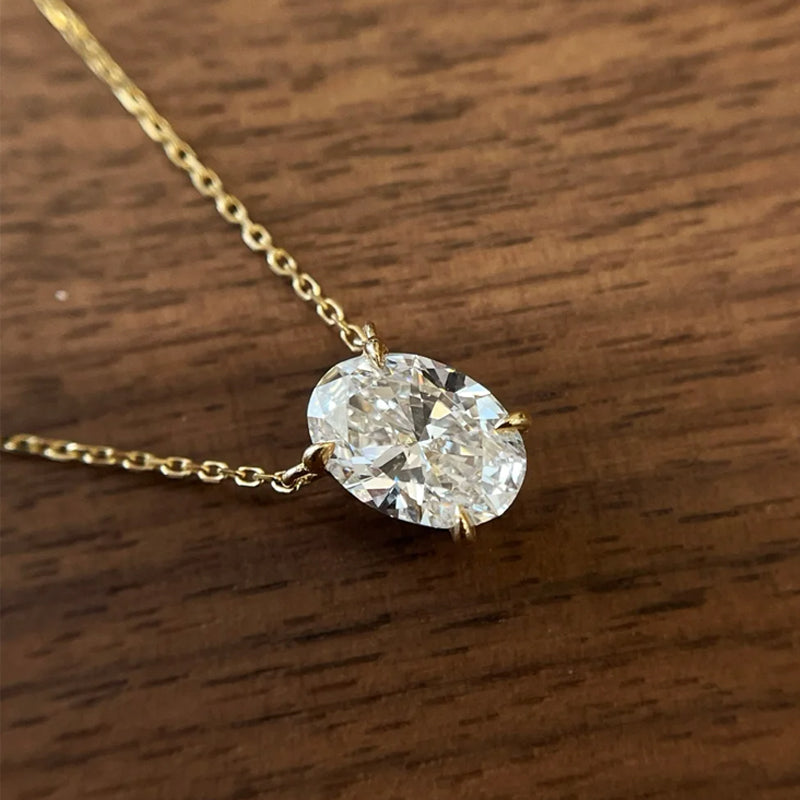 Oval Cut Solitaire Moissanite Pendant Necklace – Certified Diamond-Look S925 Silver Fine Jewelry with Elegant Neck Chain for Women, Weddings and Special Gifts