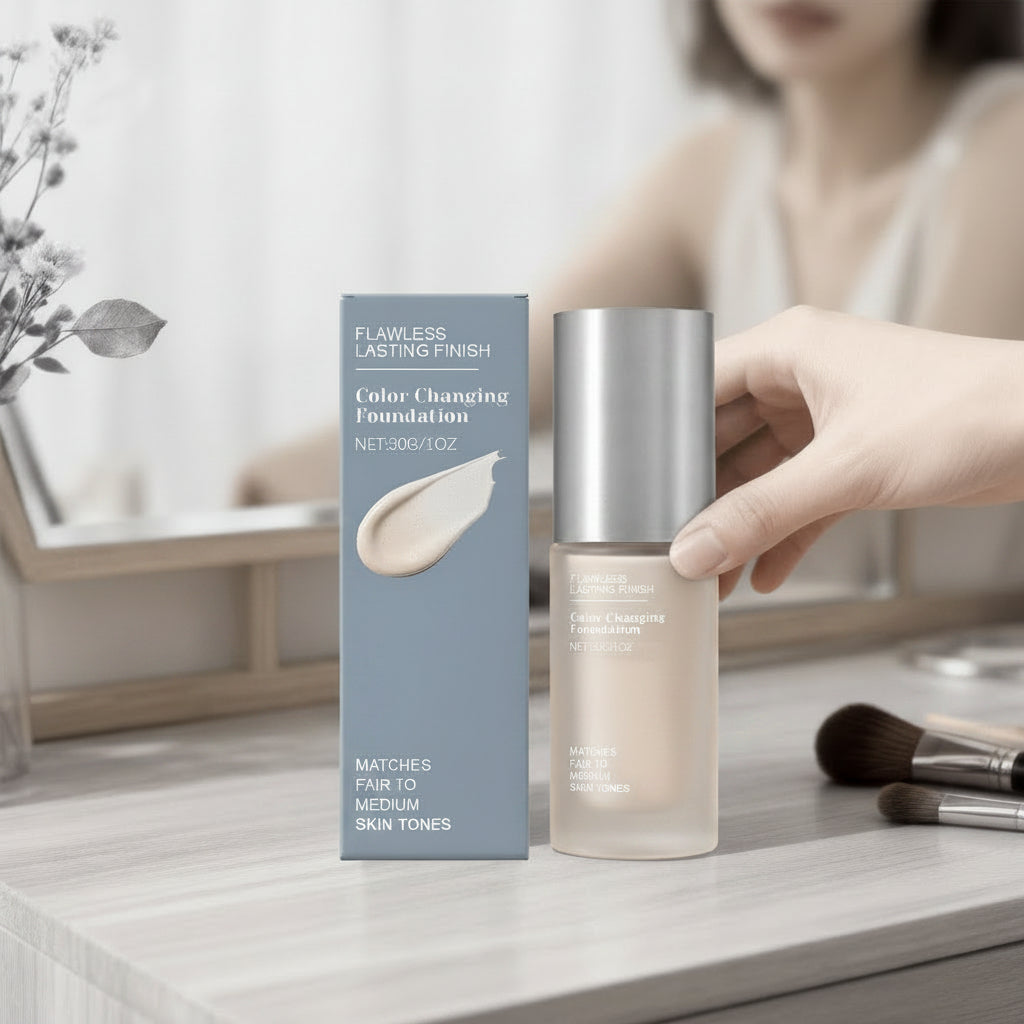 Color-Changing Foundation – Full-Coverage Lightweight Face Makeup that Brightens, Conceals Pores and Fine Lines for a Smooth Natural-Looking Everyday Finish