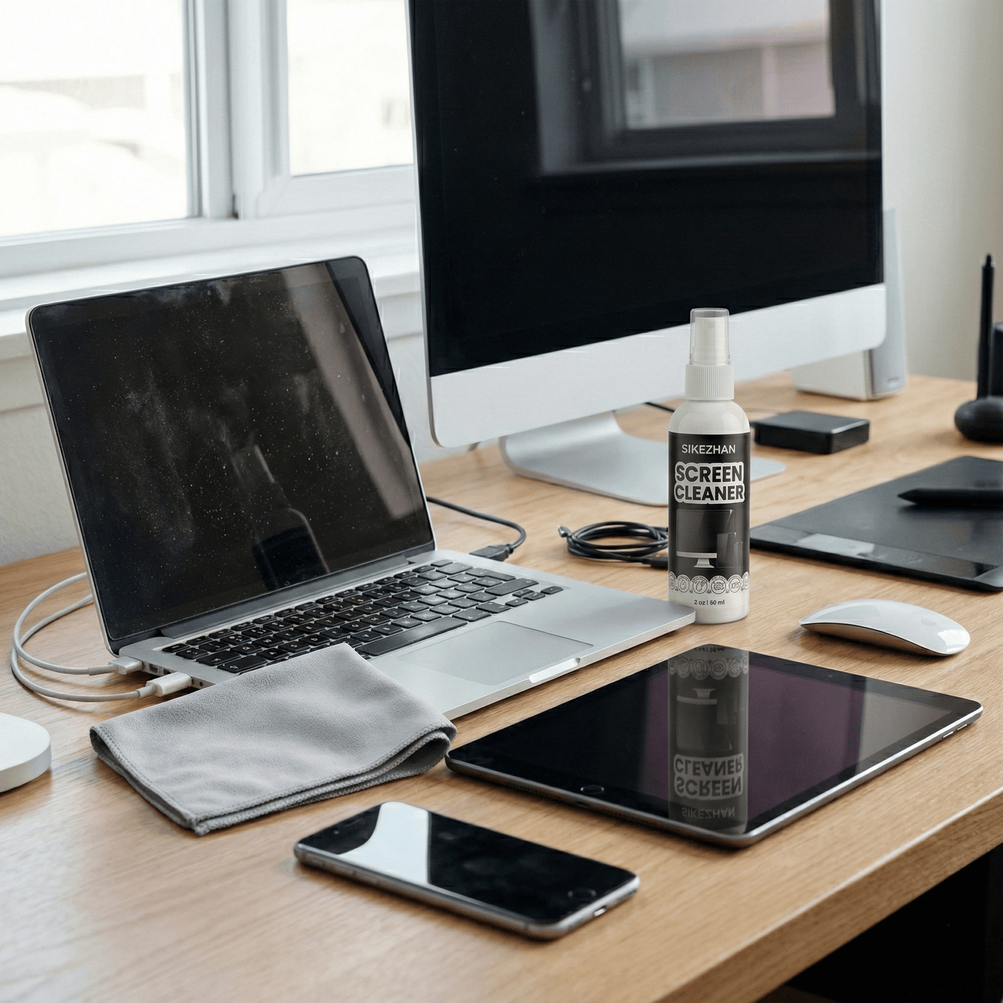 Screen Cleaner Kit – Streak-Free Spray and Polishing Cloth for MacBook, iPad, iPhone, Laptop, Monitor and TV Display Care