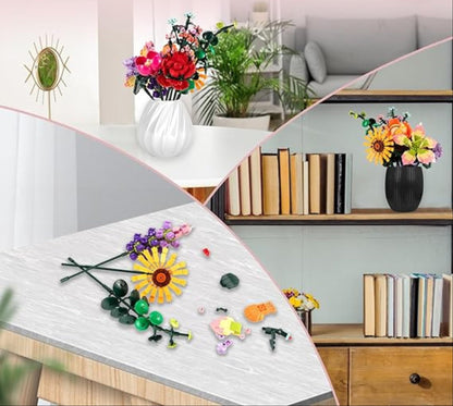 Flower Bouquet Building Block Advent Calendar – 24 Day Sunflower Countdown Construction Set for Creative Christmas Decorating Fun