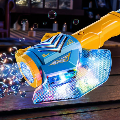Tomahawk Bubble Machine Toy - Electric Light Up Bubble Blaster for Kids Outdoor Games, Parties and Summer Entertainment