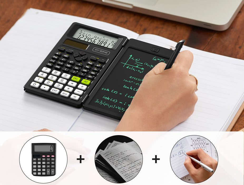 Foldable Scientific Calculator – 2-in-1 240-Function Calculator with 6-Inch LCD Writing Tablet for Students, Teachers and Office Work