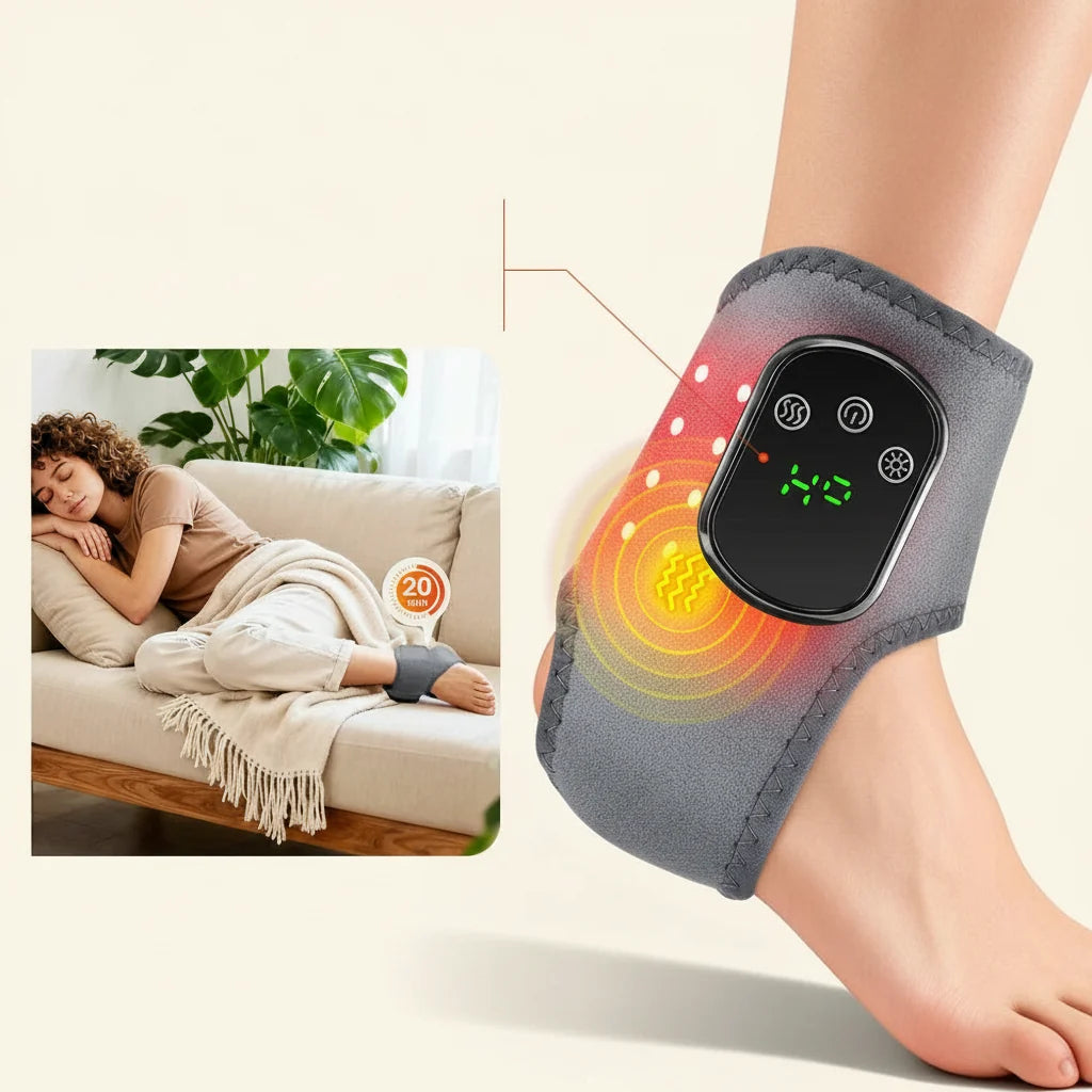 Red Light Ankle Therapy Brace – Rechargeable Infrared Recovery Wrap with Heat and Vibration Modes for Targeted Ankle Wellness and Comfort