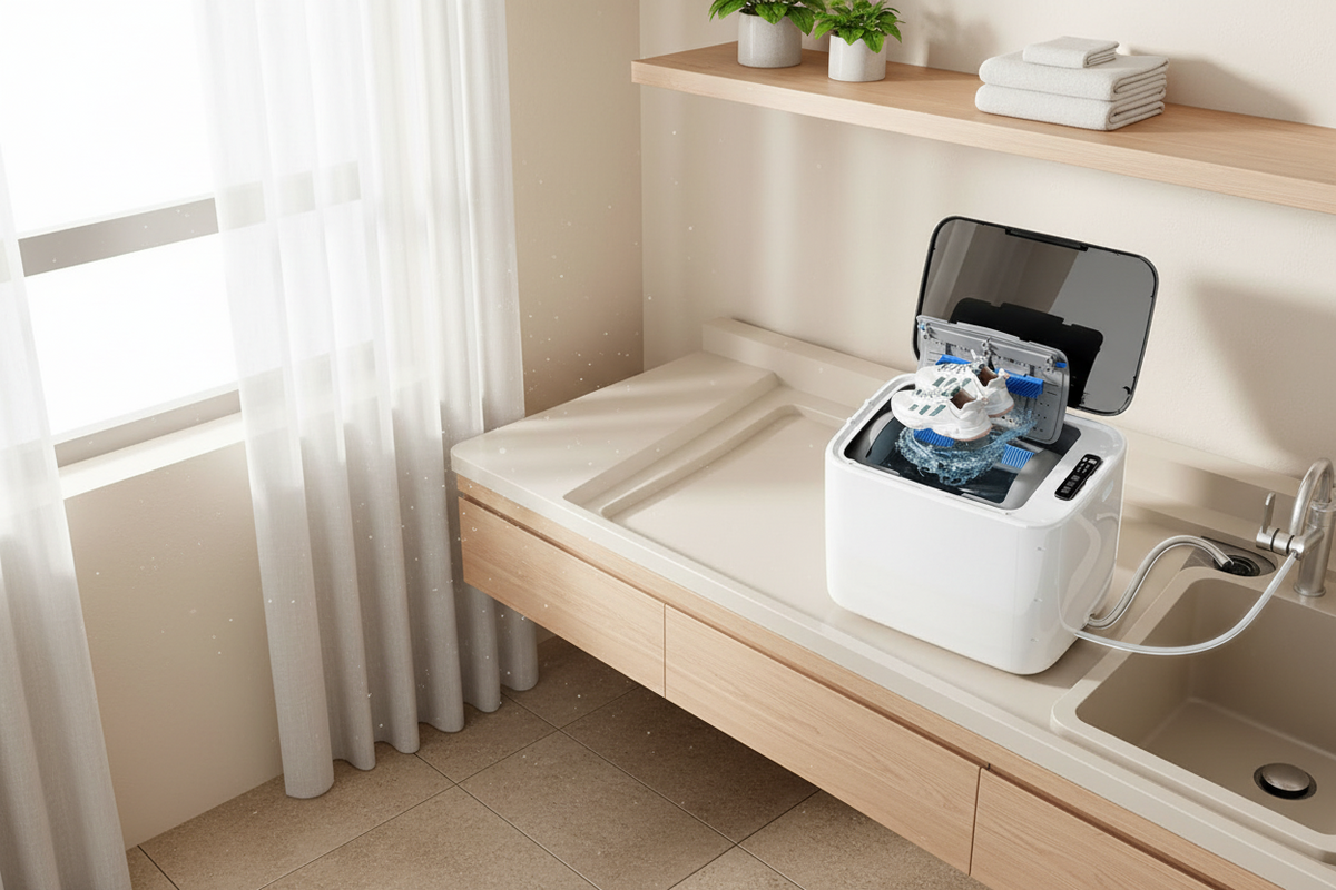 Automatic Shoe Washing Machine – Dual-Purpose Electric Cleaner with Detachable Brush Head and One-Button Cleaning for Household Footwear Care